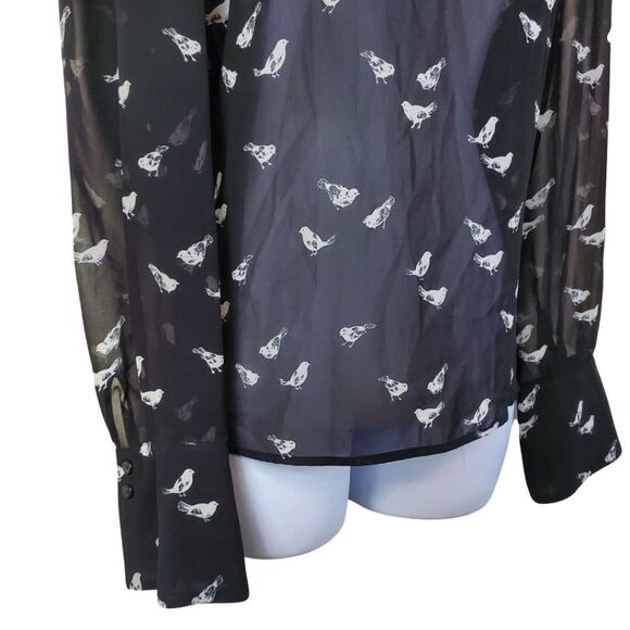 Sheer bird-patterned blouse with button closures by Forever21 / Women's S - Picture 3 of 8